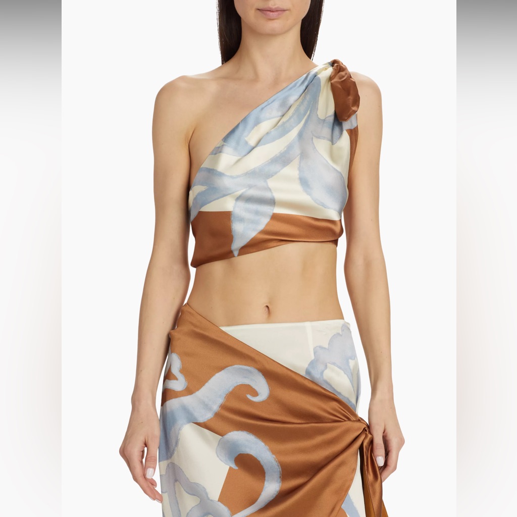 Sir The Label One-Shoulder Midi Skirt Set In Brown, Blue, Cream